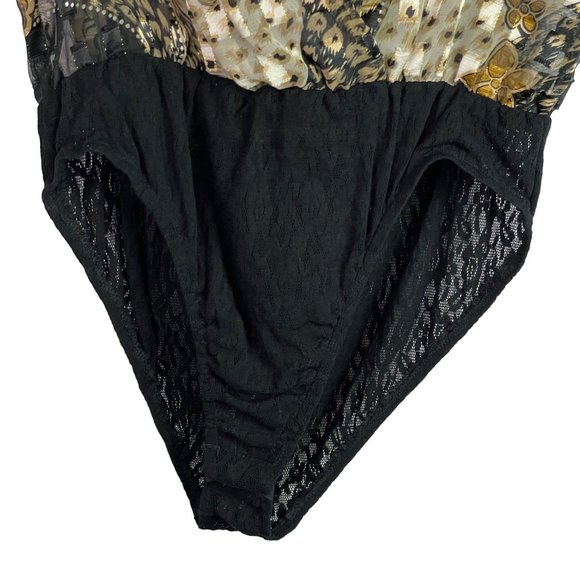 Cache Bodysuit Vintage 10 Black Gold Animal Print Floral Sleeveless Plunge Neck - Picture 4 of 15